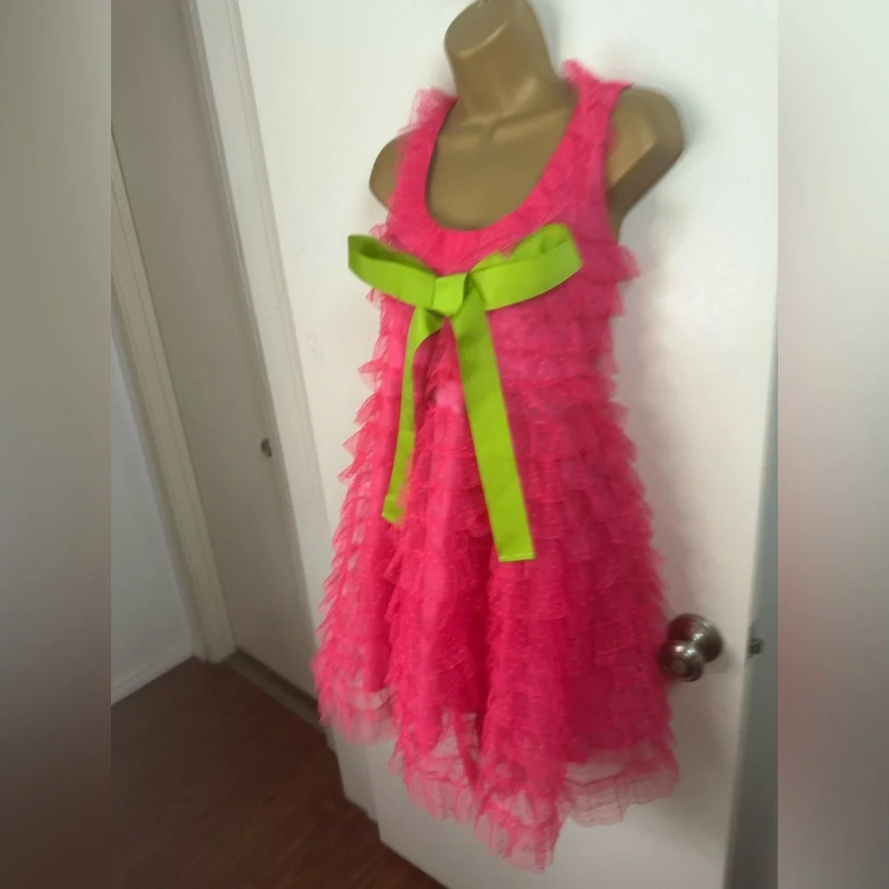 Smak Parlour X Unique Vintage1960s Hot Pink Bow Cupcake EmpireWaist Dress NWOT M - Picture 6 of 16